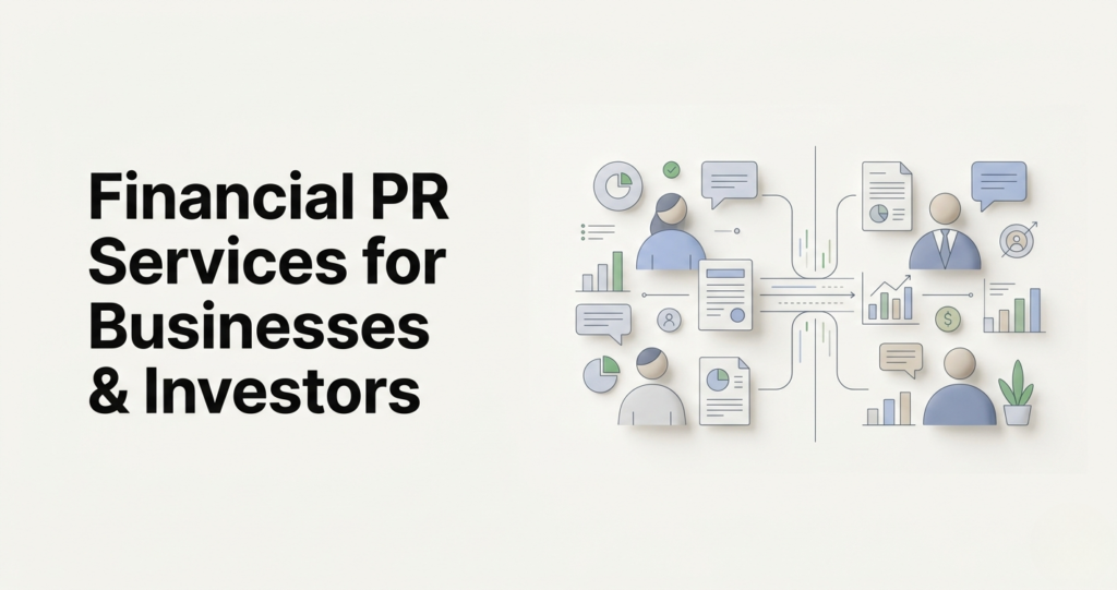 Financial PR services for businesses and investors visual with communication reports analytics and stakeholder elements